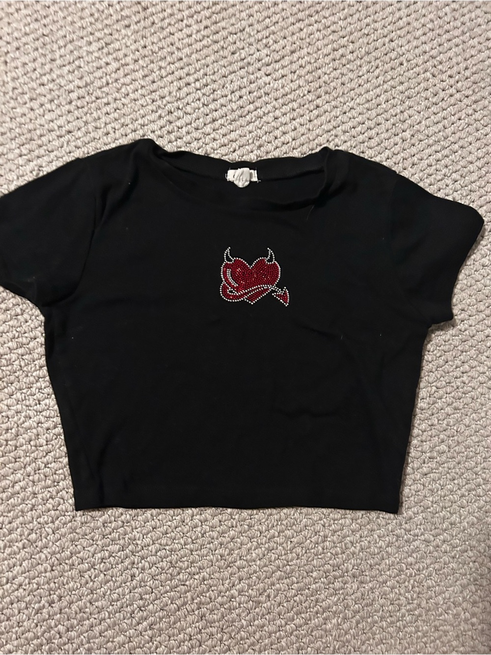 Garage Black Tee with Red Rhinestone Heart